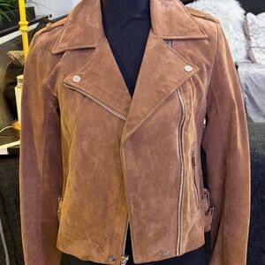 BCBG Caramel Suede Motorcycle Jacket Size s